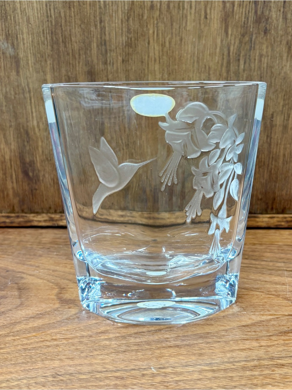 Vintage Teleflora 24% Lead Crystal Glass Vase W/ Etched Hummingbird & Flowers